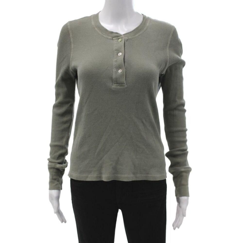 Amo Women Henley Sweater Green Long Sleeve Size S